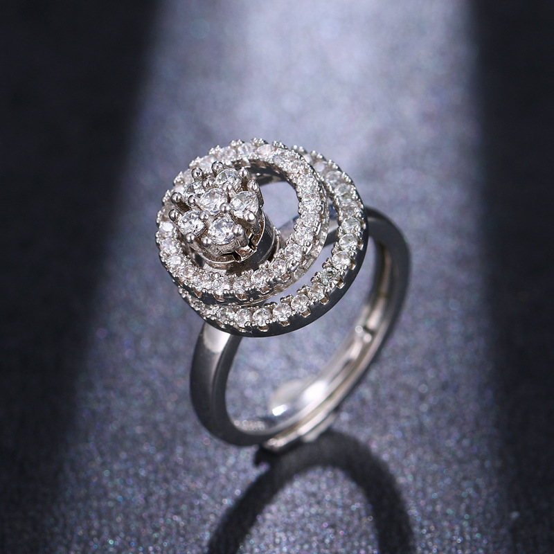 Rotating ring micro-set zircon copper open ring jewelry
