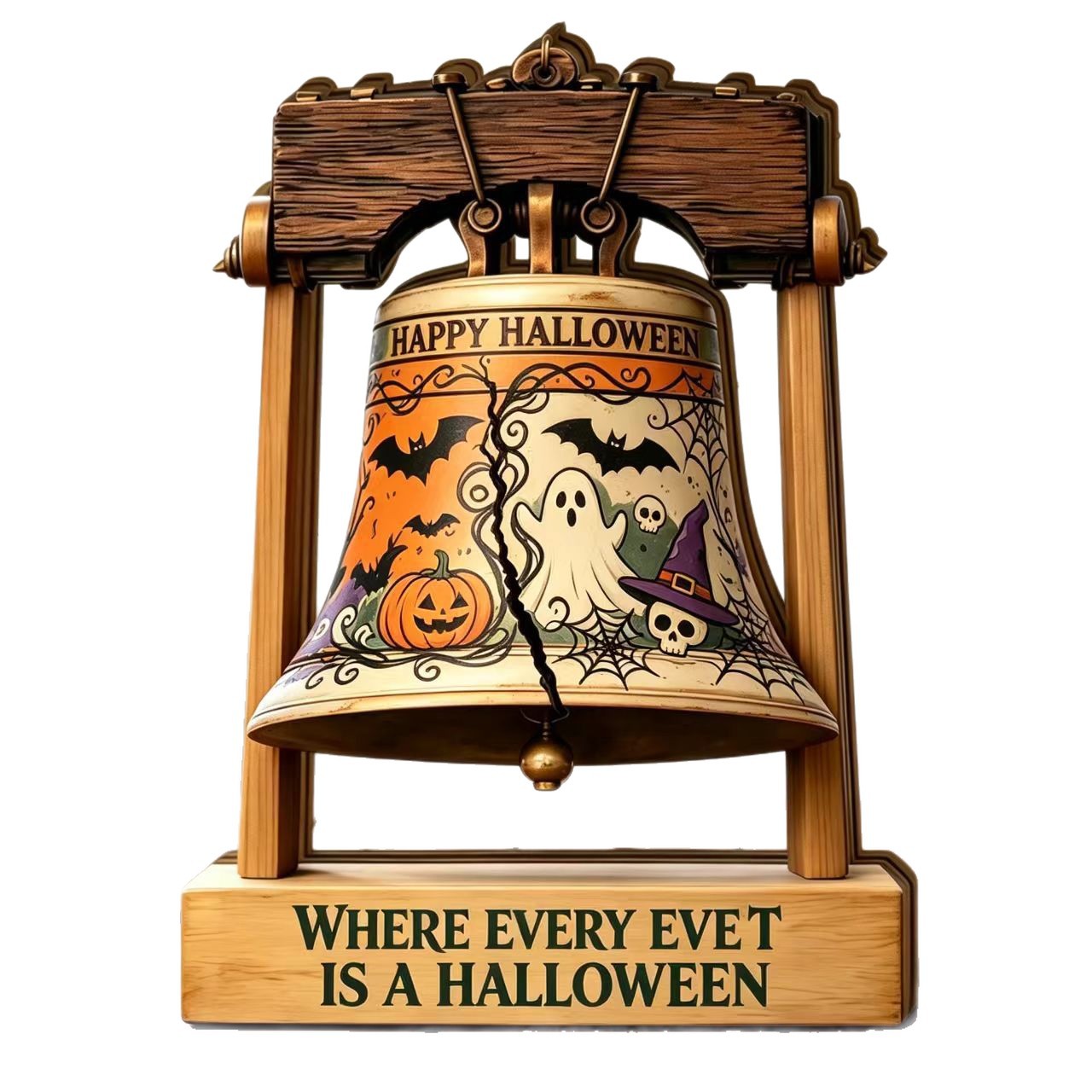 American Style Halloween Wooden Bell Ornament Distressed Tabletop Decoration Ghost Pumpkin Halloween Holiday Craft Ornament