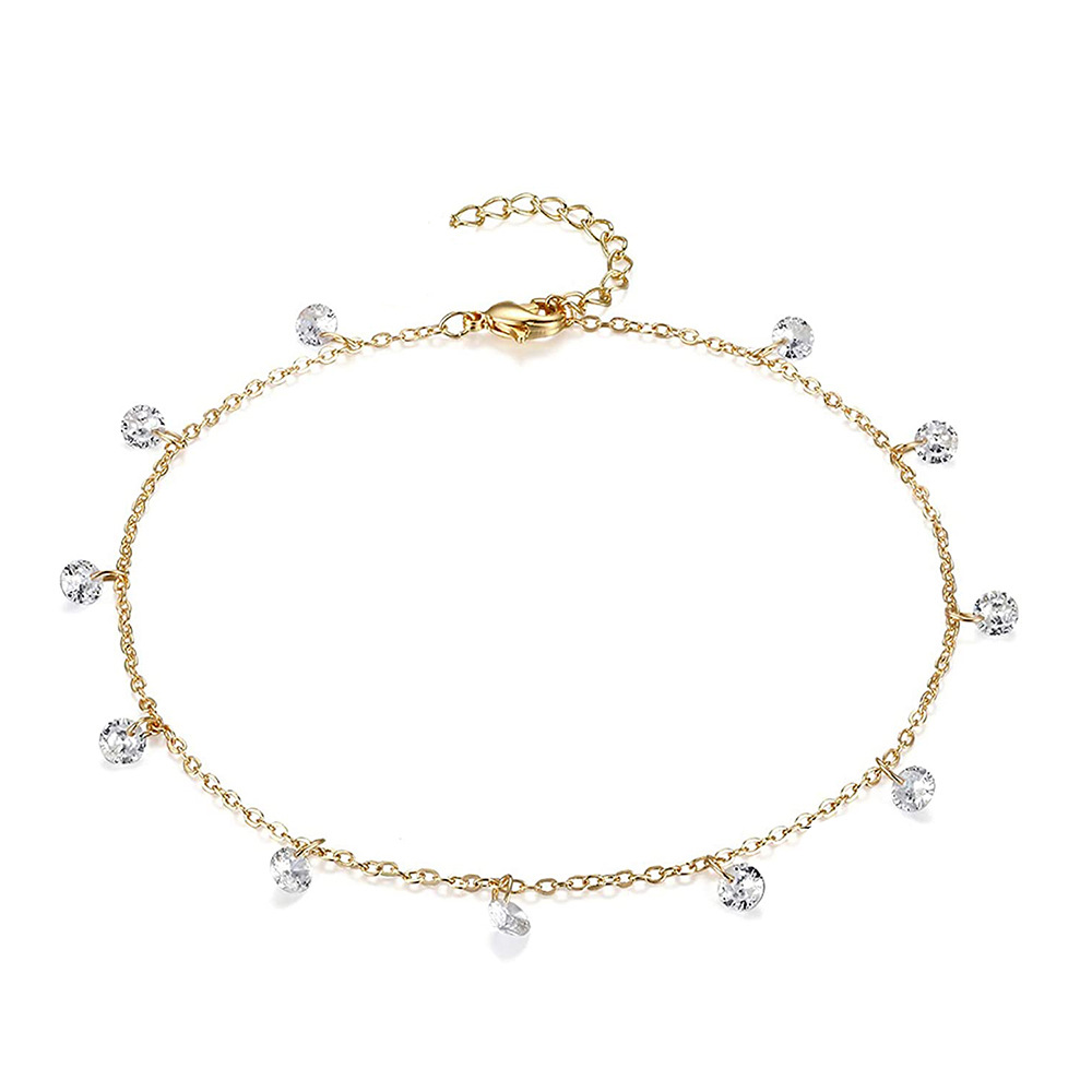 Japanese and Korean exquisite versatile zircon crystal tassel pendant bead chain, double-layer sexy beach anklet