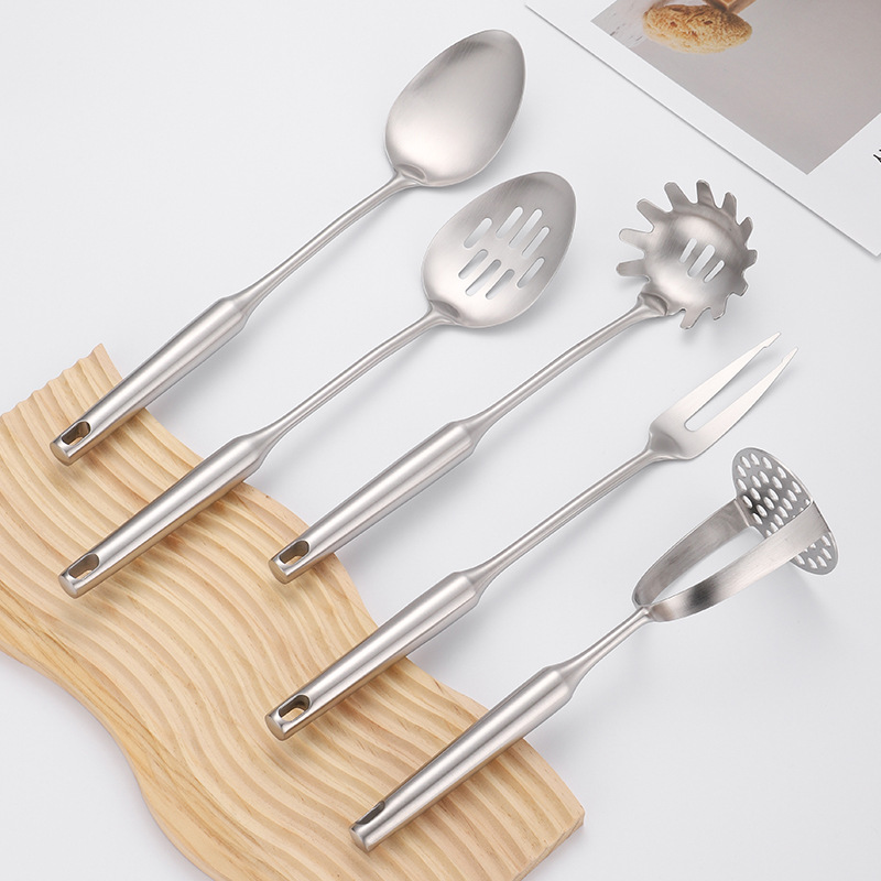 Stainless steel slotted spoon 2.0 high-end cookware set, kitchen cooking spatula, non-stick pan daily use, frying spatula, soup spoon