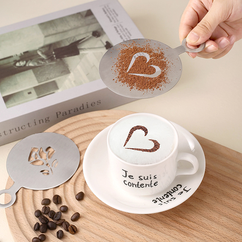 Coffee latte art stencil mold, stainless steel fancy coffee piping mold, milk foam stencil, spray powder stencil