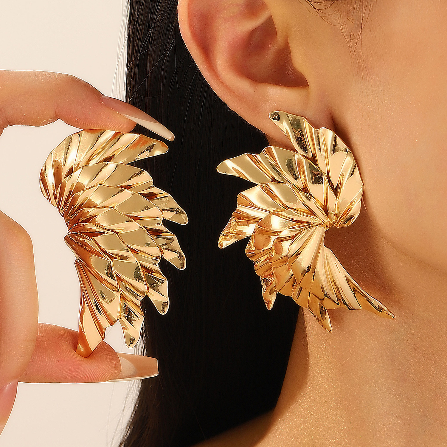 Windy Large Petal Long Earrings Matte Exaggerated Geometric Earrings Women