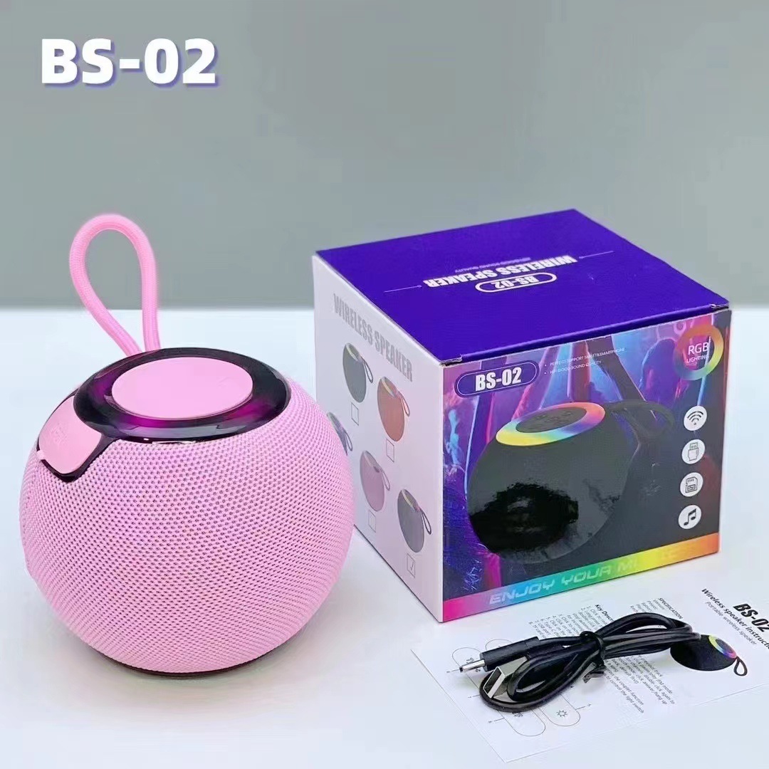 BS02 Bluetooth Small Speaker Portable Outdoor Colorful Light Card Speaker Wireless Handheld Subwoofer Speaker