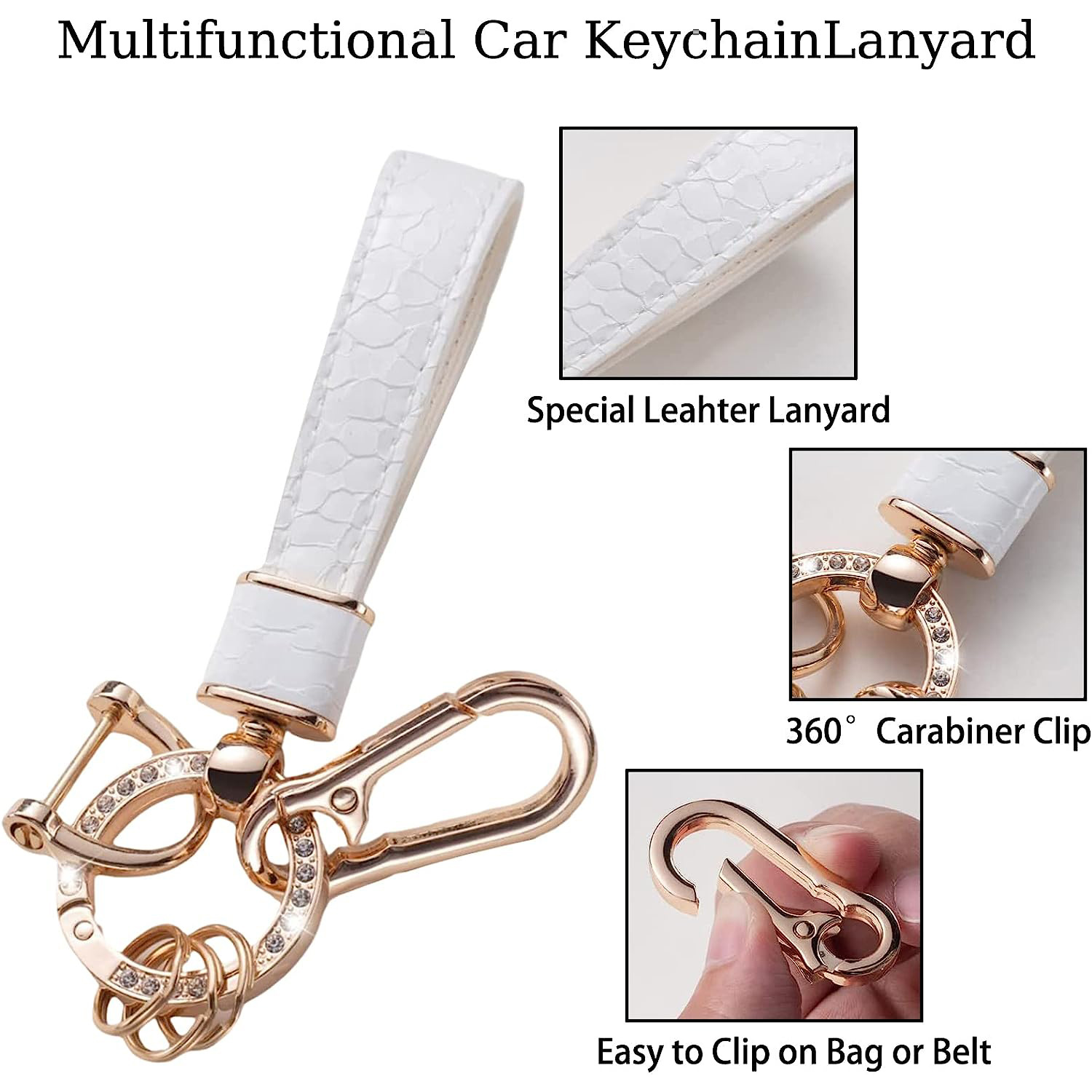 Gold Edge Key Case Pendant Car Key Bag Stone Grain Keychain