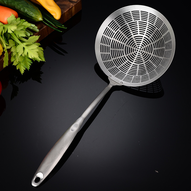 304 Zunya all-steel punched hole slotted spoon, stainless steel slotted spoon, thickened steel handle, large size, for hot pot, filter net