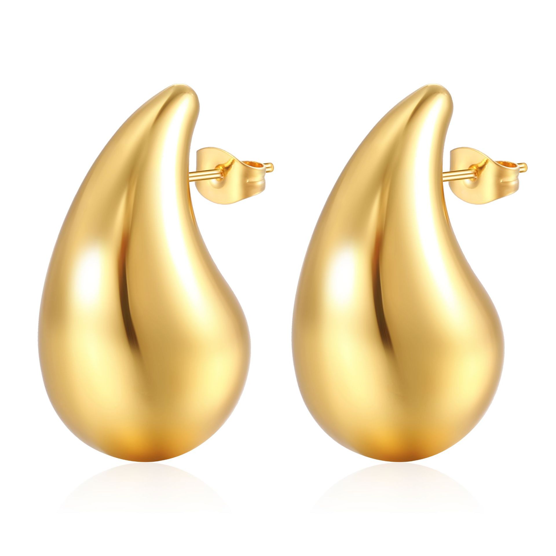 Exclusive oversized teardrop hollow earrings, women's teardrop stainless steel stud earrings, plated 18K ear accessories