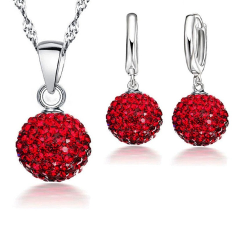 S925 10mm AB mud full diamond ball water wave chain tassel crystal full diamond set earrings necklace