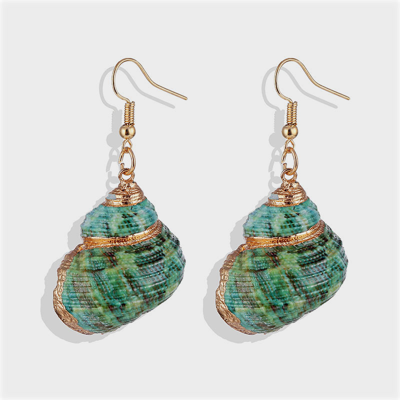 Natural Beach Shell Conch Gold-Plated Edge Earrings Bohemian Style Beach Conch Earrings