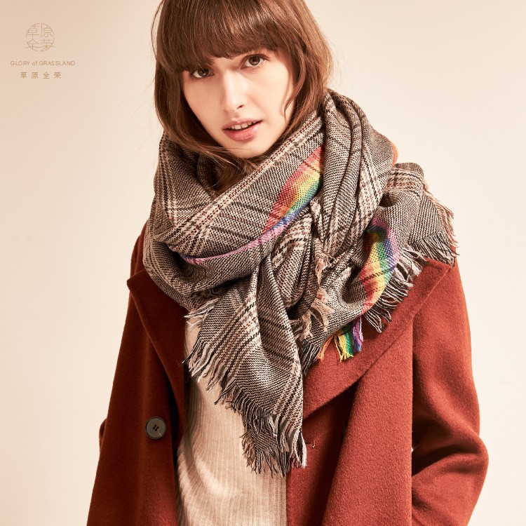 Inner Mongolia pure wool British plaid women's scarf houndstooth shawl autumn and winter neck warmer