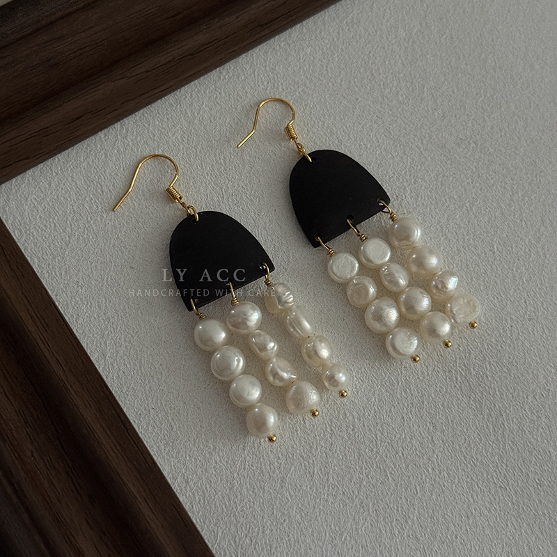 Natural Forest Style Mother-of-Pearl Wood Bead Shell Earrings Sense Daily Earrings