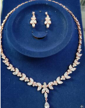 Simple long marquise teardrop zirconia white gold necklace and earrings jewelry set, bridal accessories