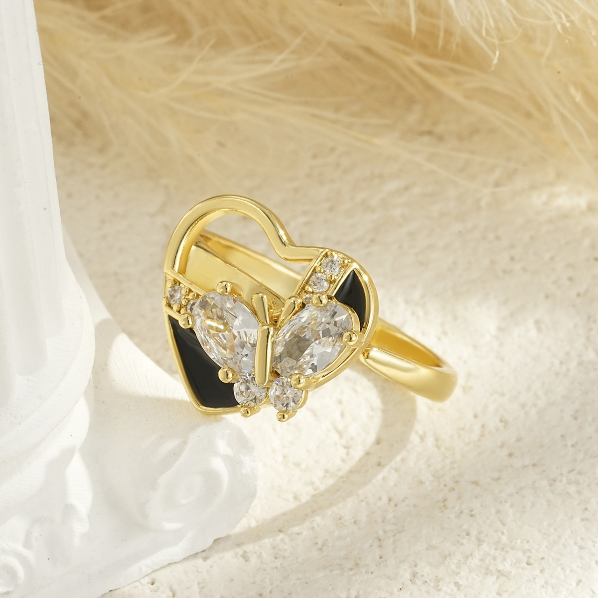 Rotating Stress-Relief Open Ring Jewelry Copper Set with Zircon Starfish Turtle Ladybug Heart Jewelry