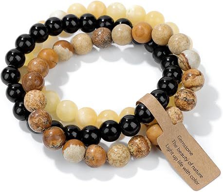 Colorful Natural Stone Semi-Precious Gemstone Bracelet Pink Zebra Yellow Tiger Beaded Bracelet Unisex