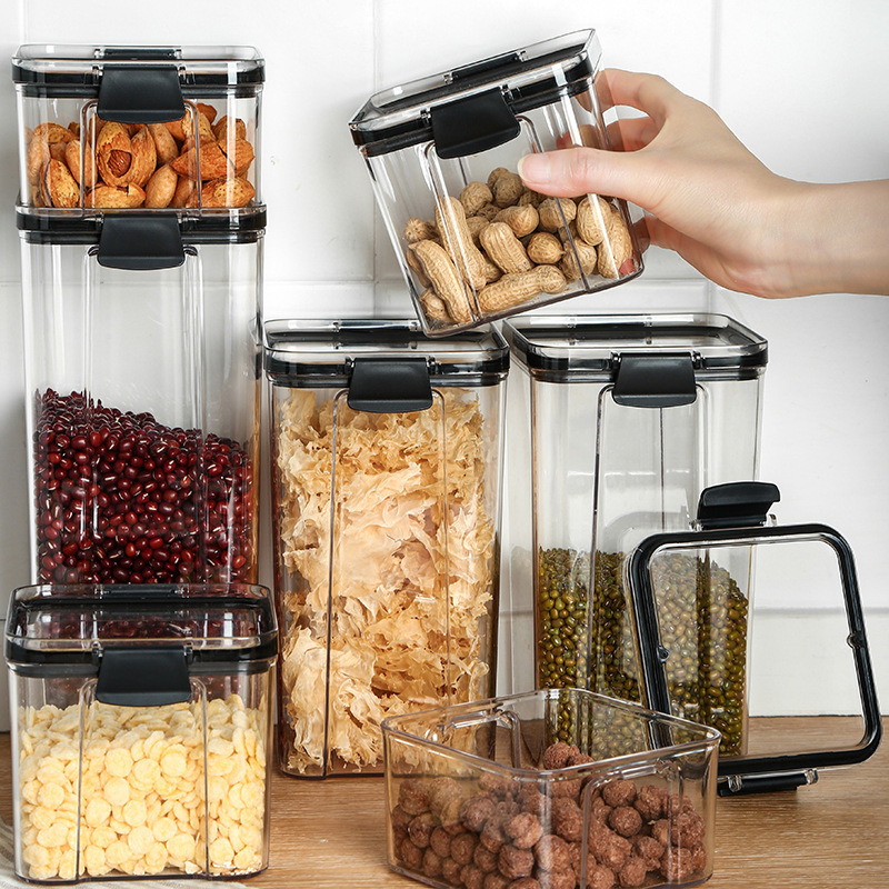 Kitchen food-grade sealed jar transparent square spice storage jar nuts grains storage box plastic box