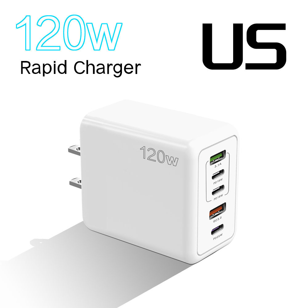 Exclusive 3PD+2USB Phone Charger Multi-Port Fast Charger UK/HK Plug 120W Adapter
