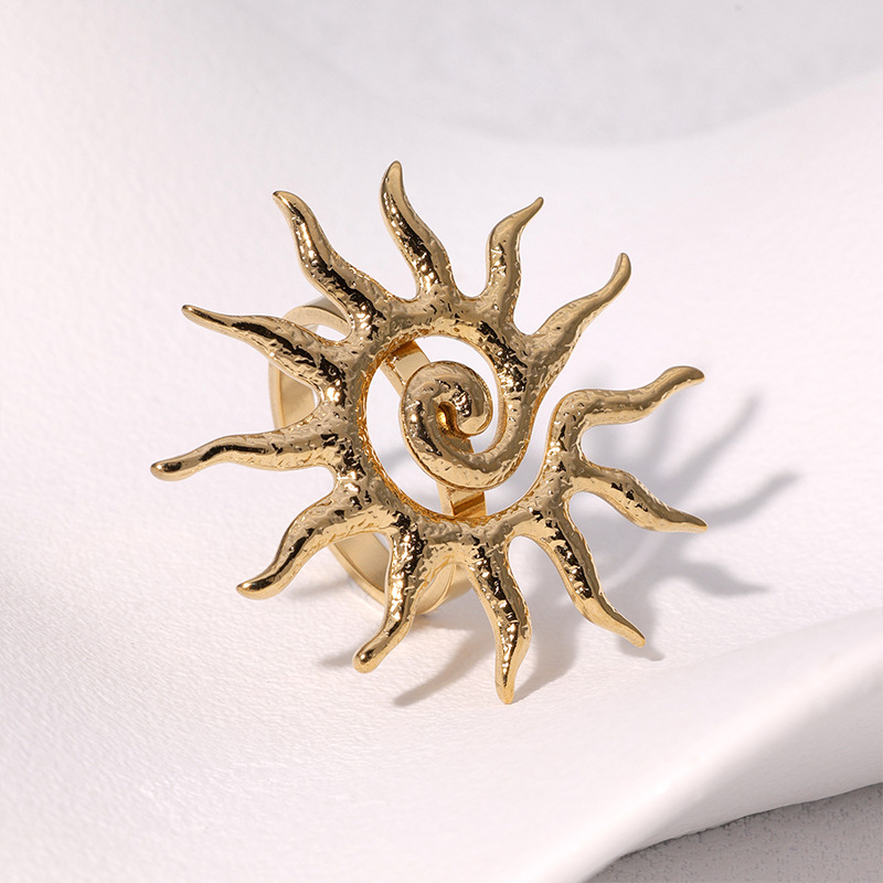 Stainless steel open sun ring 18K gold-plated hand jewelry