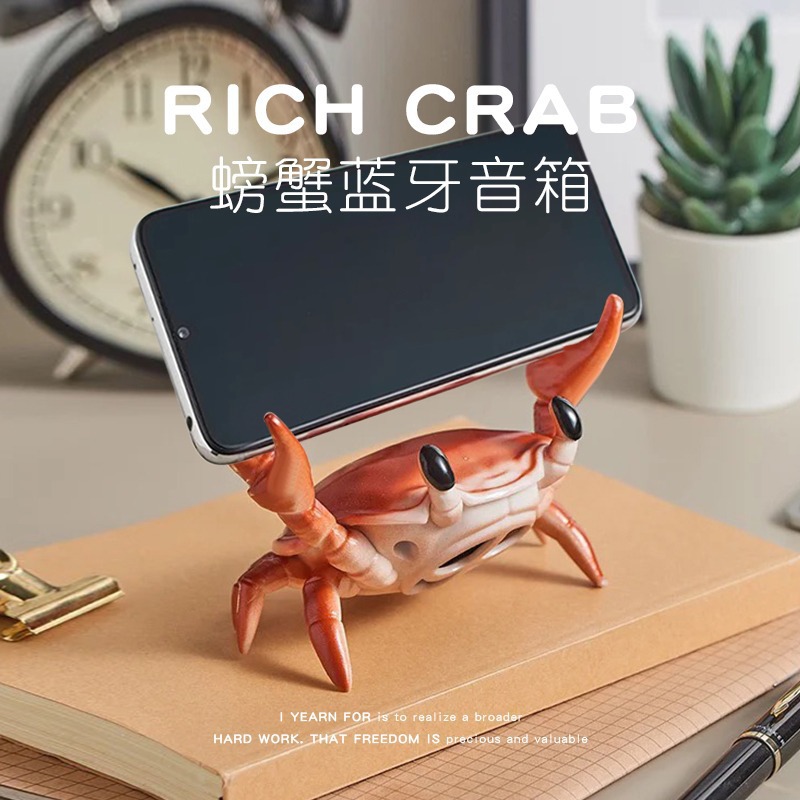 Crab Bluetooth Speaker Home Decoration Card USB Phone Holder Player Bass Gift Audio