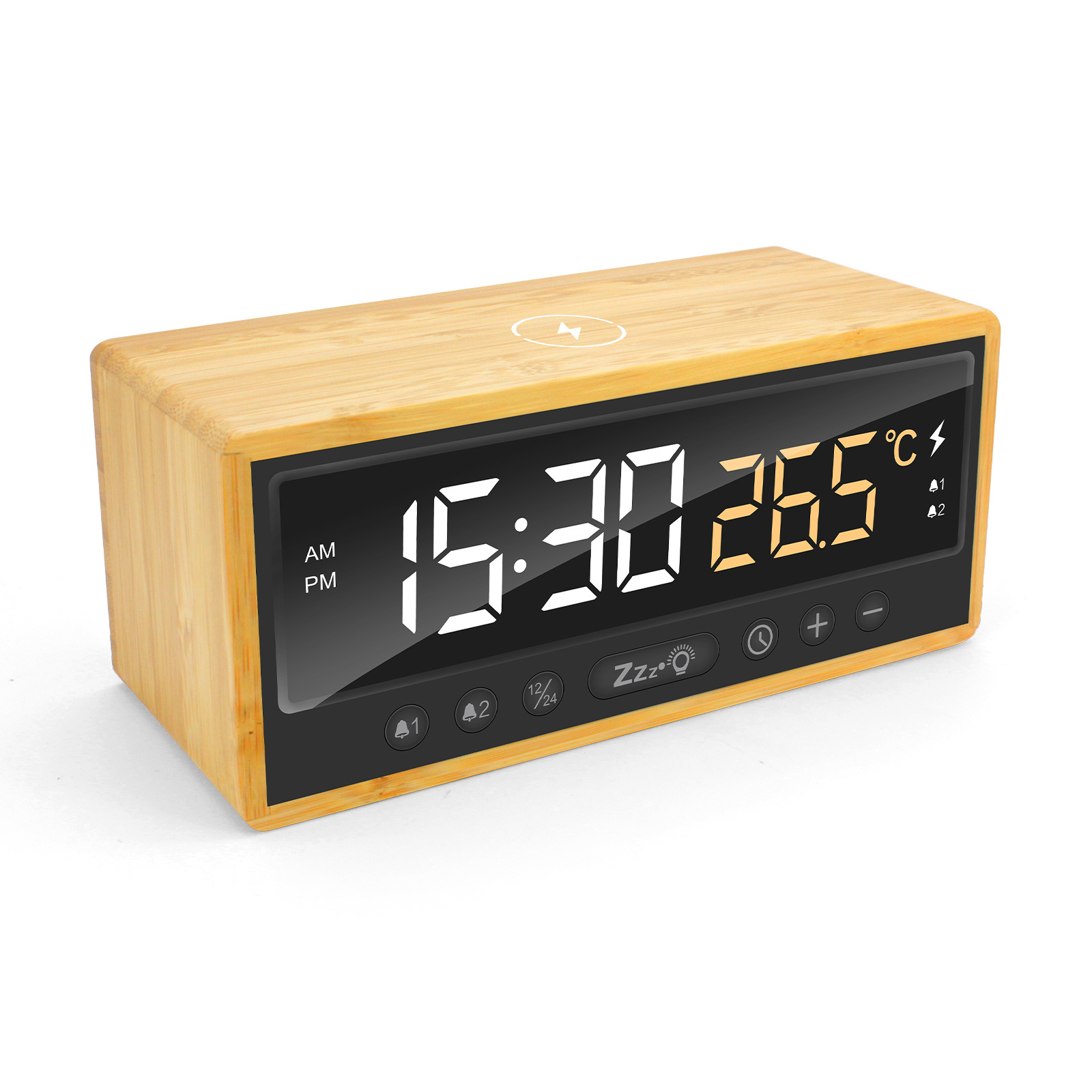 2024 New 3-in-1 15W Wireless Charger with Clock Alarm Temperature Display Wireless Charger