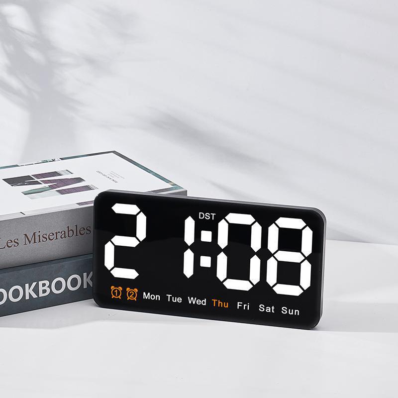 New Wall Clock Simple Large Screen Hanging and Standing Two-Use Clock Living Room Clock with Temperature Multifunctional Alarm Clock 6638