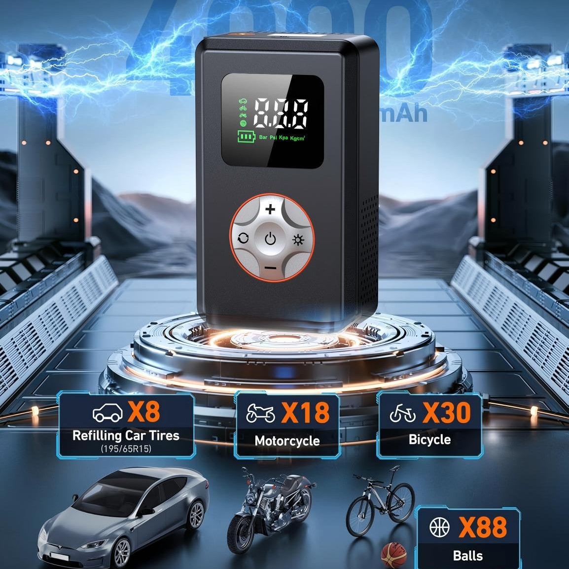 Portable Mini Wireless Digital Display Vehicle-Mounted Inflator Pump Multi-Function Lighting Warning Electric Vehicle Tire Inflator