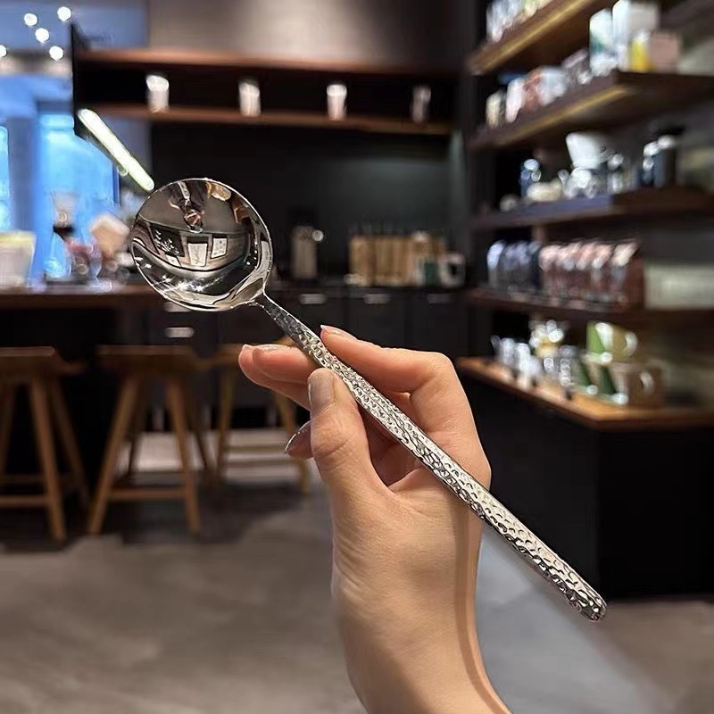 Stainless Steel Spoon Western Restaurant Long Handle Dessert Spoon Coffee Spoon Household Round Head Rice Spoon Large Soup Spoon Tableware