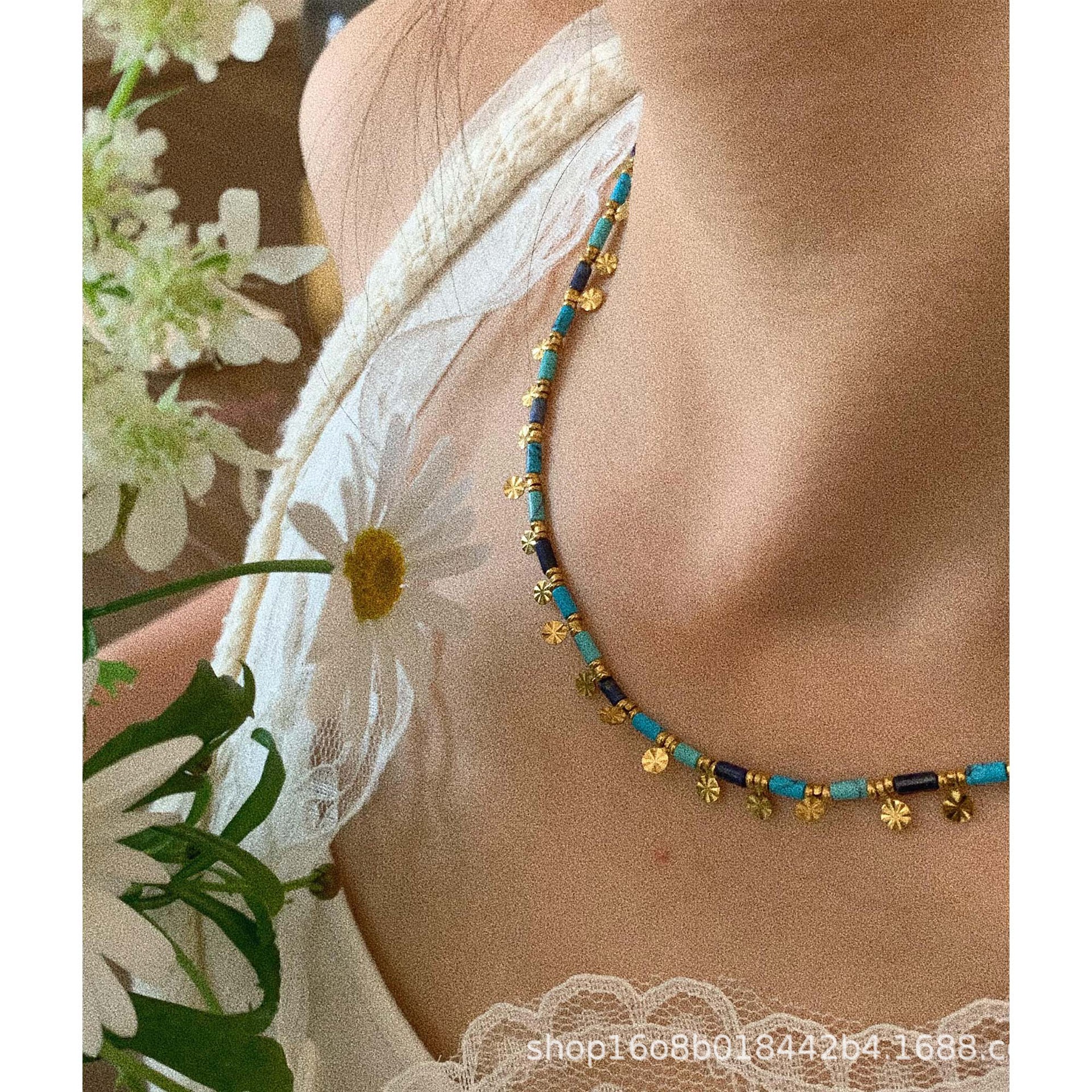 301 South France Workshop Handmade Lapis Lazuli Green Turquoise Artificial Beaded Necklace All Hard Material Delicate Detail