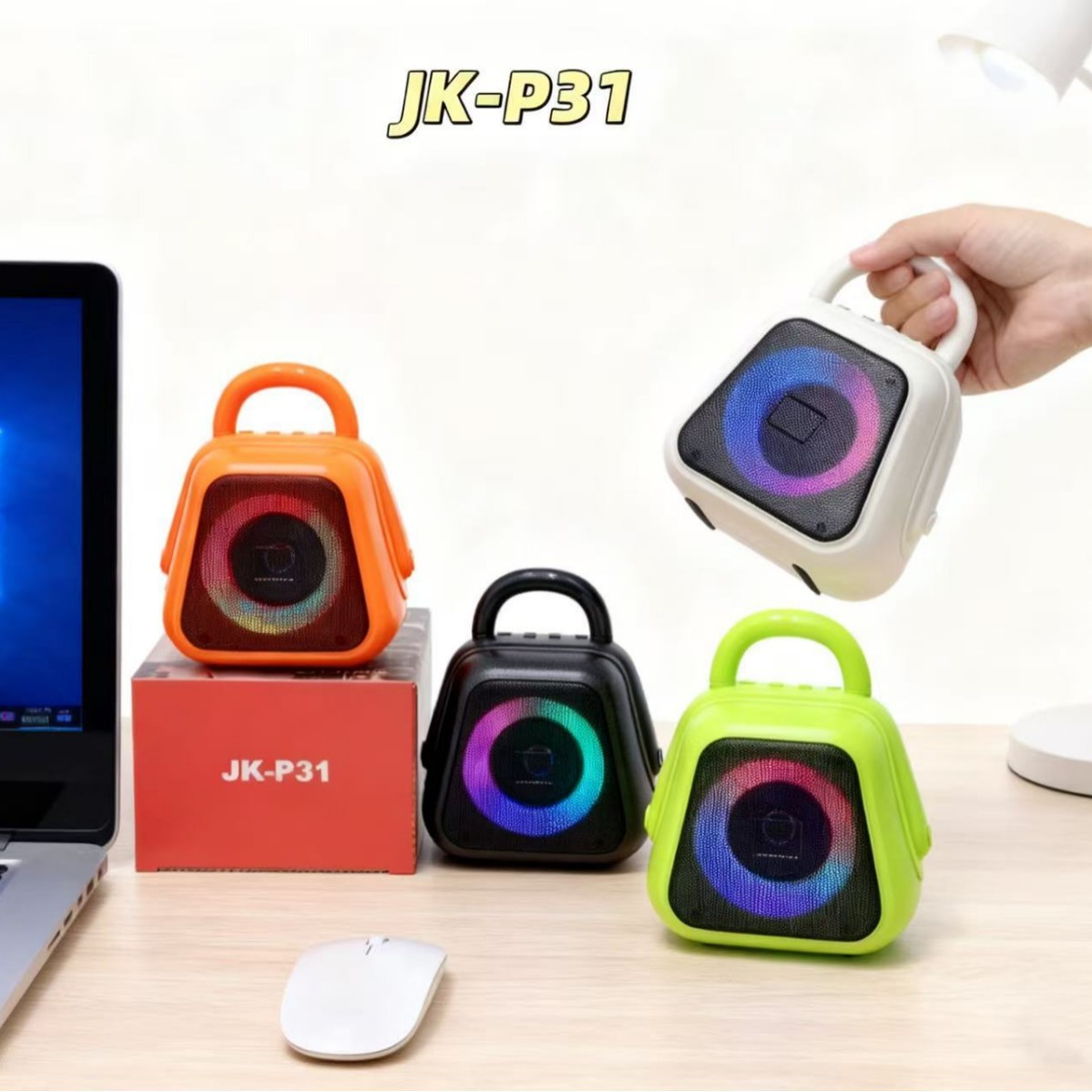 JK-P31 outdoor Bluetooth speaker plug card U disk radio FM colorful LED light portable wireless speaker