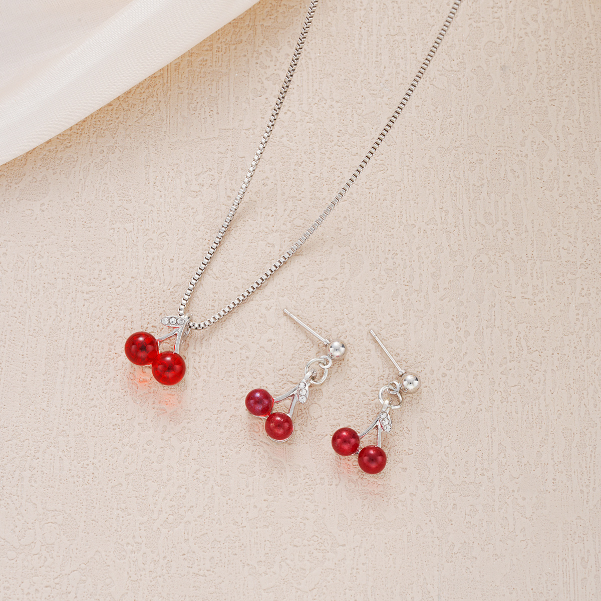 New rhinestone red cherry pendant earrings ear studs whitening ear accessories