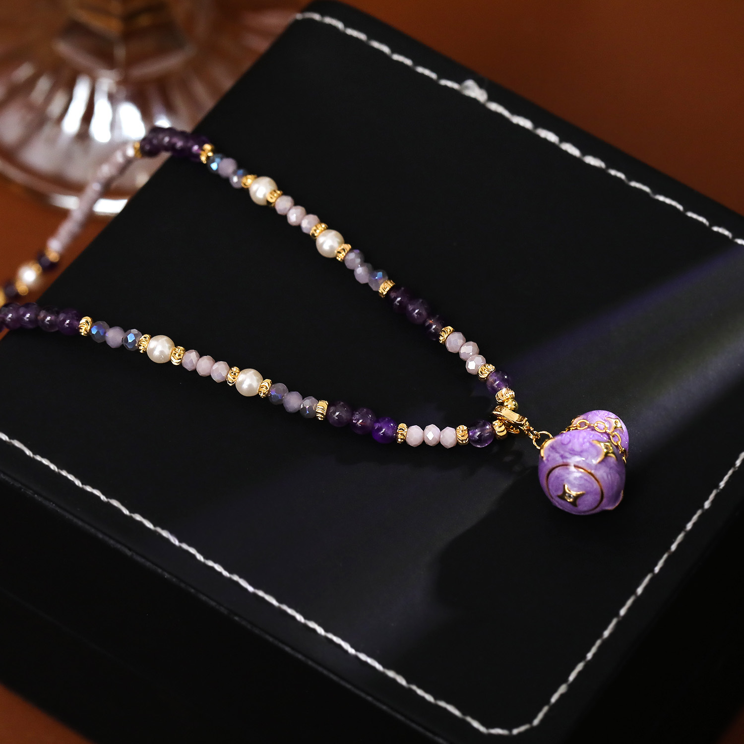 Enamel Purple Gourd Pendant Beaded Necklace Accessories Women Long Pearl Sweater Chain New Chinese Style Necklace Accessories