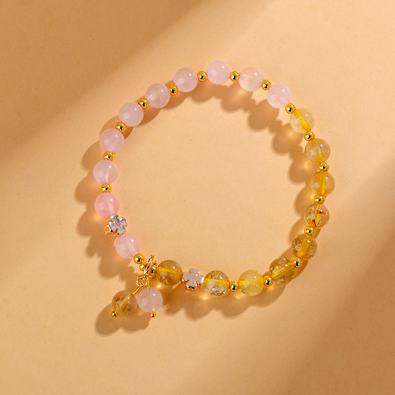 Natural Crystal Golden Hair Crystal Double-loop Bracelet Yellow Crystal Freeform New Chinese Style Original Women's Buddha Bead Bracelet