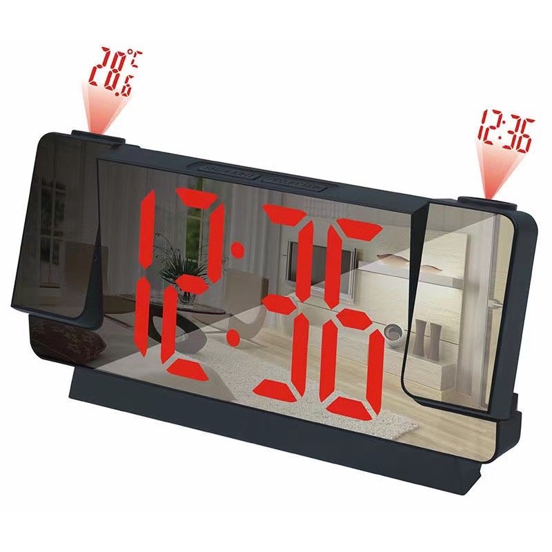 Dual Projection Alarm Clock Project Time Project Temperature Large Screen Digital Electronic Clock LED Mirror Glow Clock
