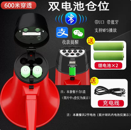 Recordable broadcaster and megaphone in red for sales promotion and voice horn