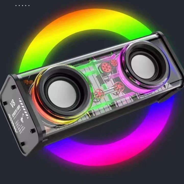 Bluetooth Speaker Transparent Mecha Dual Sound Small Steel Cannon Wireless Mini Speaker Loud Volume Colorful Light Subwoofer