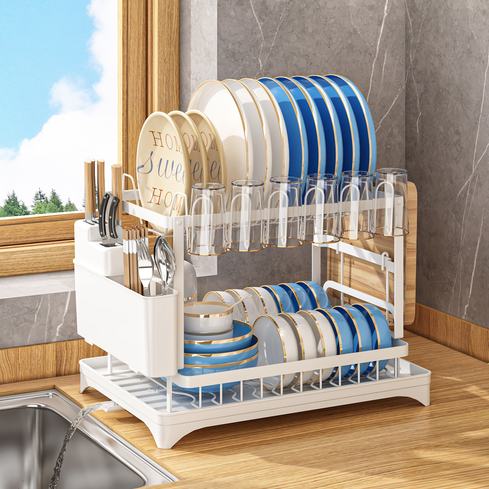 Kitchen multifunctional draining bowl rack dish rack countertop drying rack small storage bowl dish rack