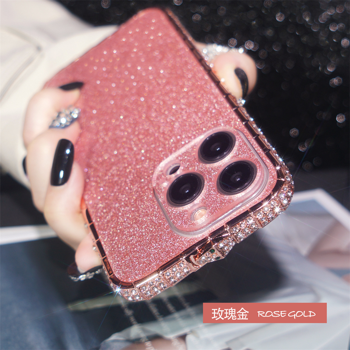 Rhinestone Sparkle Case for iPhone 16 Pro Max with Diamond Metal Frame iPhone 15/14 Luxury Diamond Case for Women