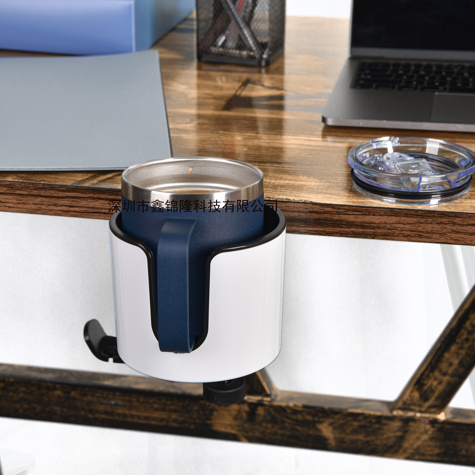 Aluminum alloy headphone stand, 360-degree rotating multifunctional no-drill desk edge cup holder and headphone hanger 2-in-1