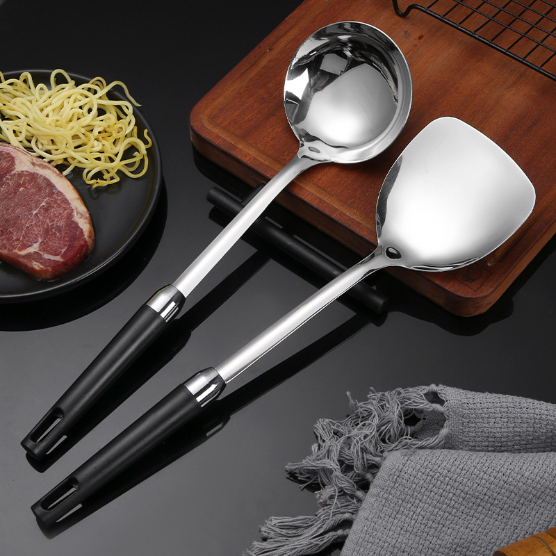 Thickened stainless steel spatula imitation wood grain soup spoon frying spatula household kitchen long handle cooking spatula kitchen utensil
