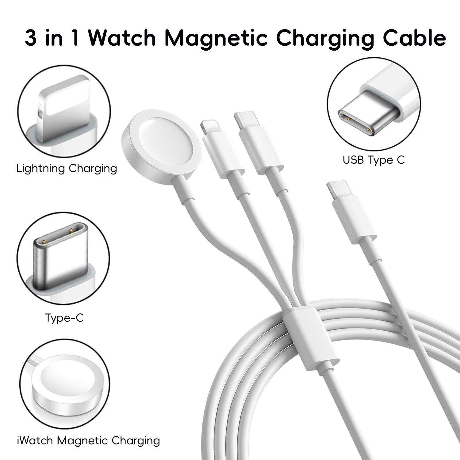 Compatible Apple iWatch magnetic watch charger supports 1-11 generation phone charging cable 3-in-1 multifunctional
