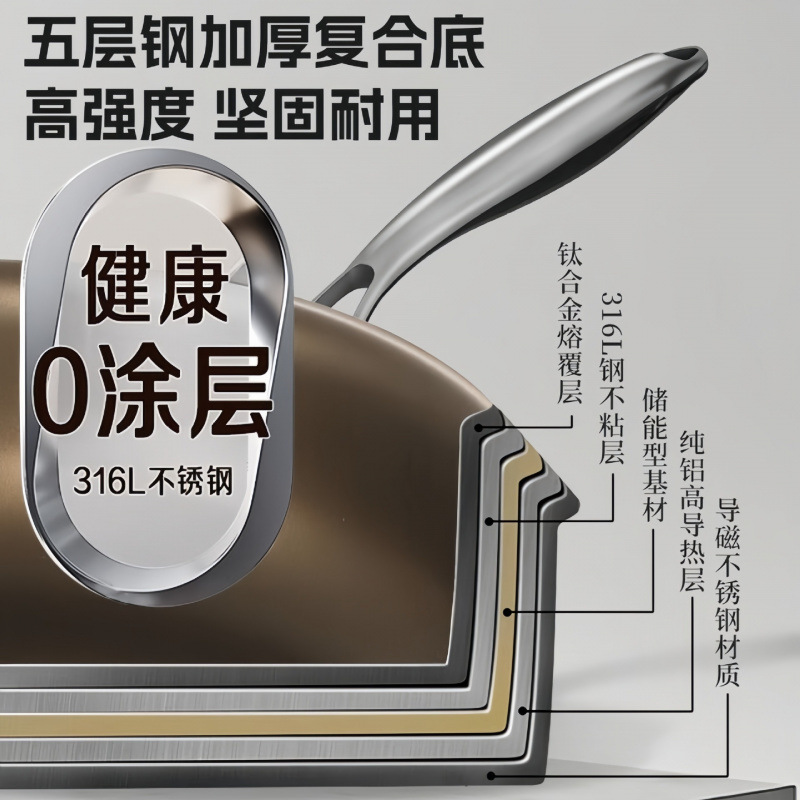 Titanium alloy flat bottom pan household non-stick uncoated pancake steak frying pan gas stove induction cooker titanium pan