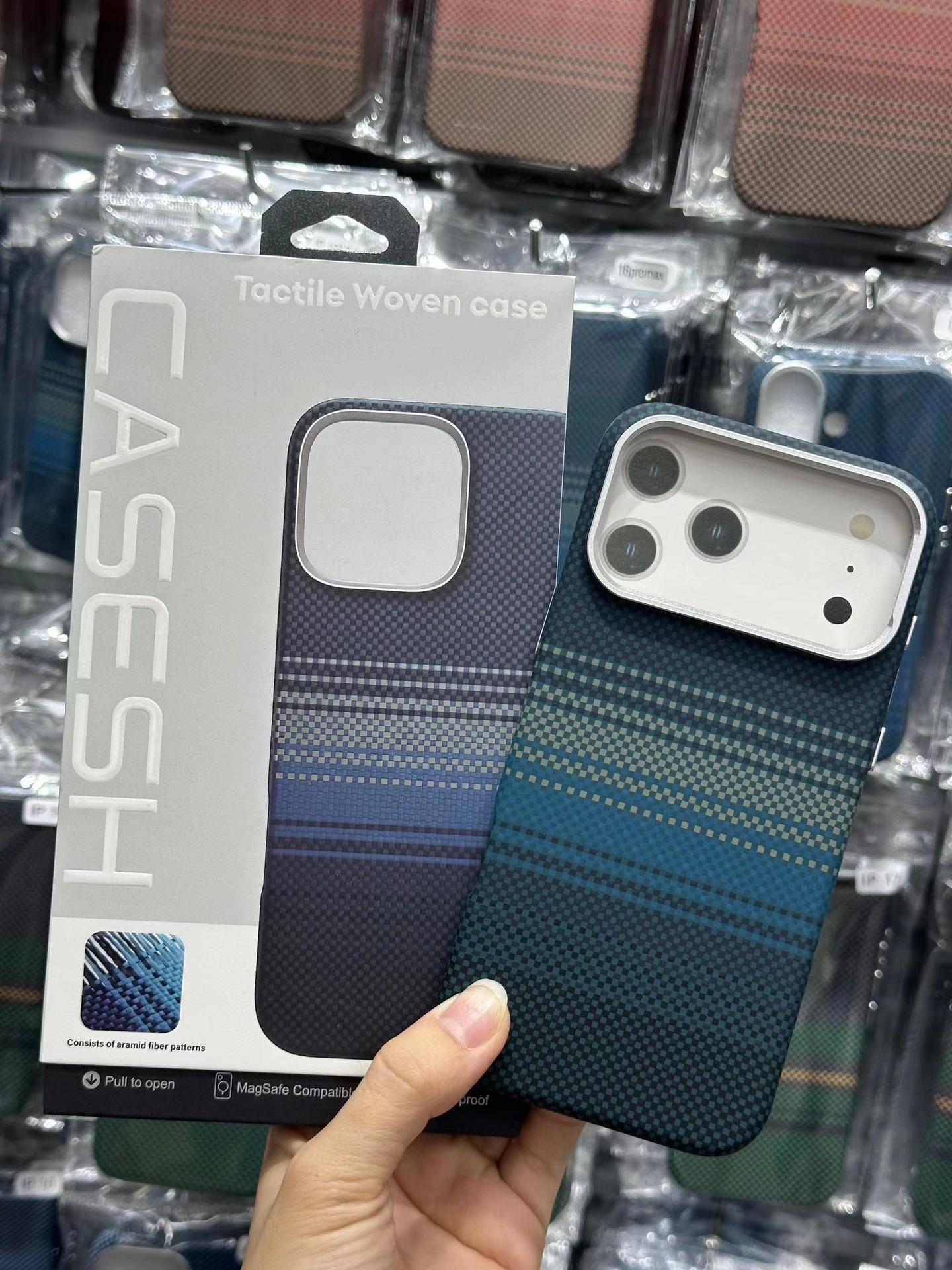 For iPhone 17 Pro Max Large Hole Houndstooth Phone Case Apple 16 Built-in Magnetic Woven Texture 15 Hard Case