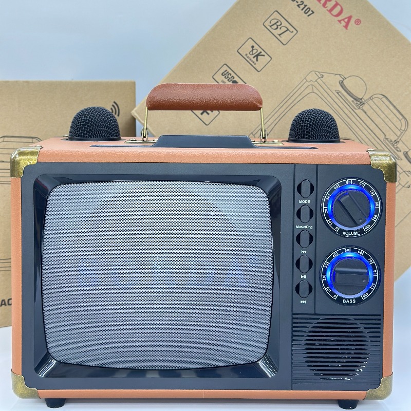New SD2107 Portable High Power Outdoor Karaoke Machine Wireless Dual Mic Bluetooth Speaker Home Children Singing KTV