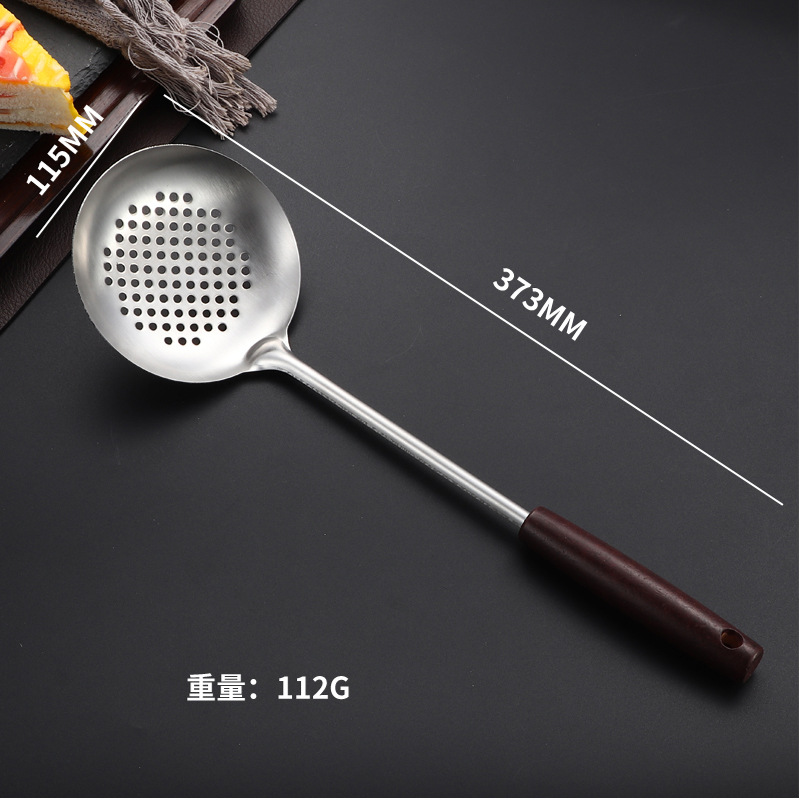 Stainless steel antique wood wok spatula soup spoon kitchen solid wood handle thickened slotted spoon wok spatula spatula spoon set cooking kitchen utensils