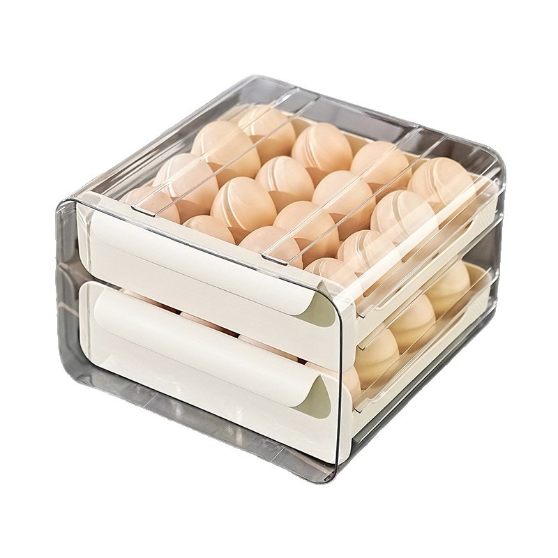 Refrigerator Egg Storage Box PET Transparent 32-Grid Double-Layer Drawer Type Egg Box Fresh-Keeping Box Kitchen Egg Box