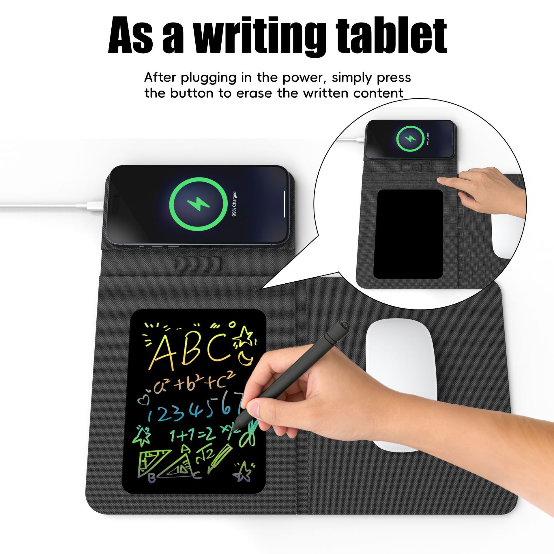 Foldable leather electronic writing pad stand wireless charging mouse pad compatible Apple Samsung Huawei phone watch