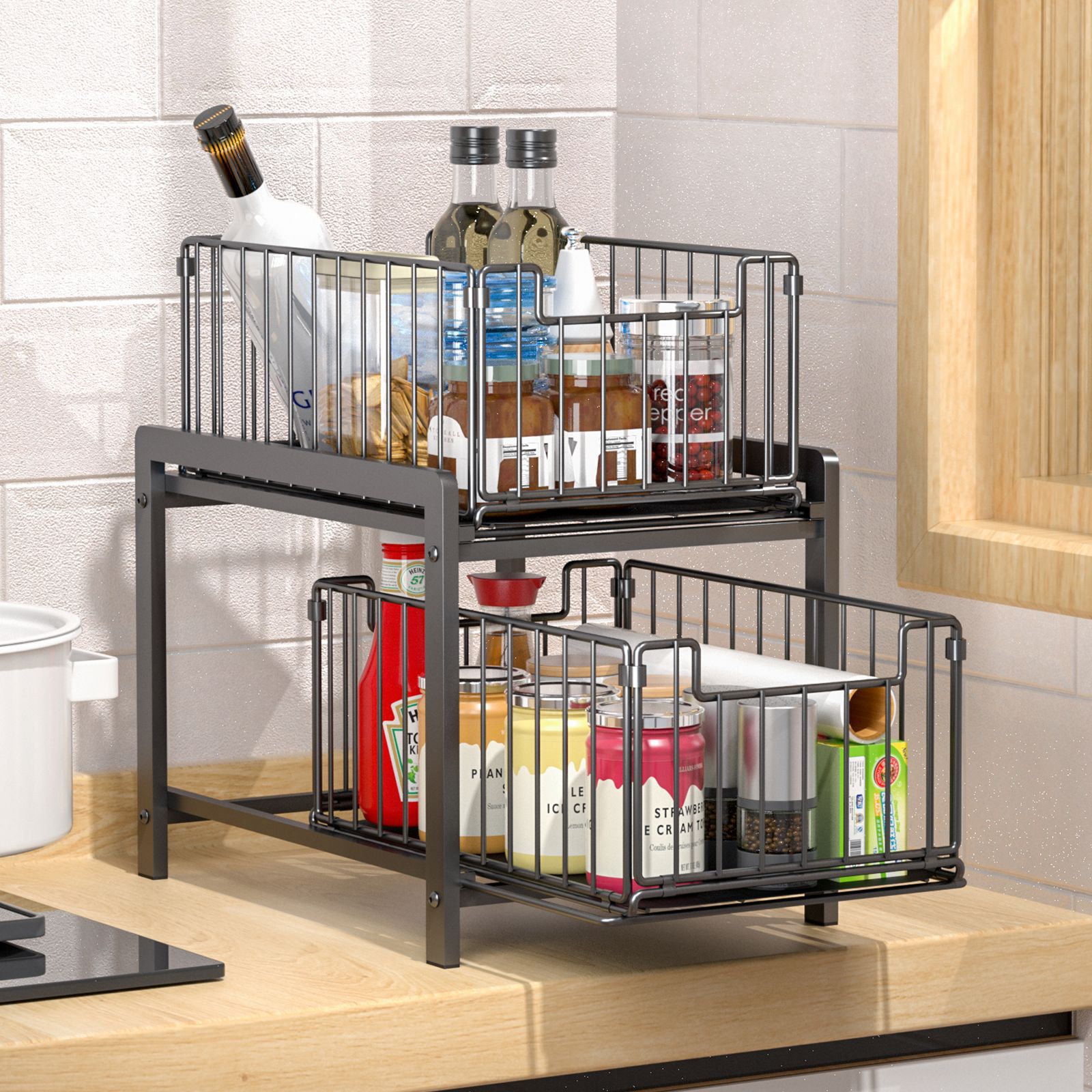 Under sink pull-out storage rack cabinet storage rack multi-layer detachable kitchen counter miscellaneous bottle jar storage rack