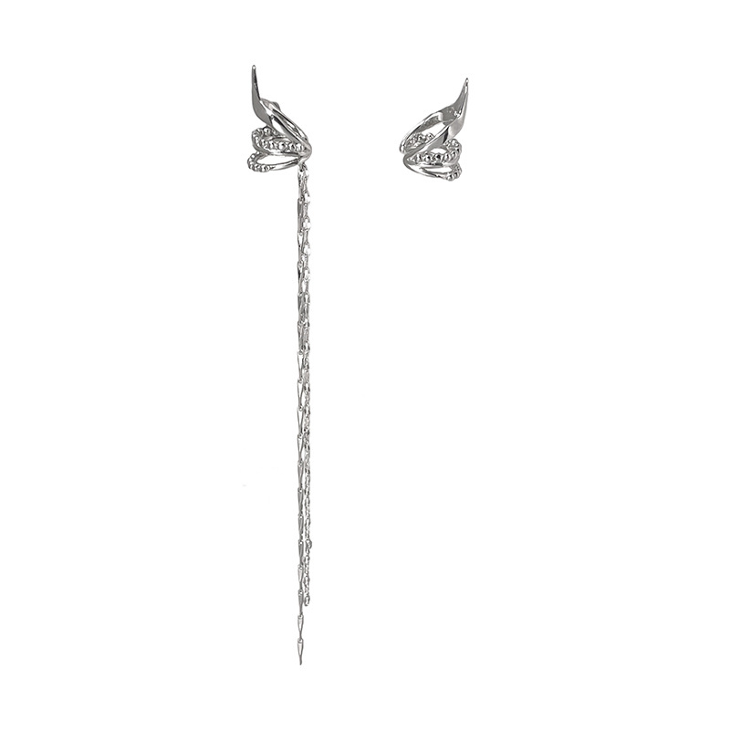 Multi-Layer Elf Tassel Ear Clip Simple Geometric Tile Long Chain No Piercing Ear Cuff