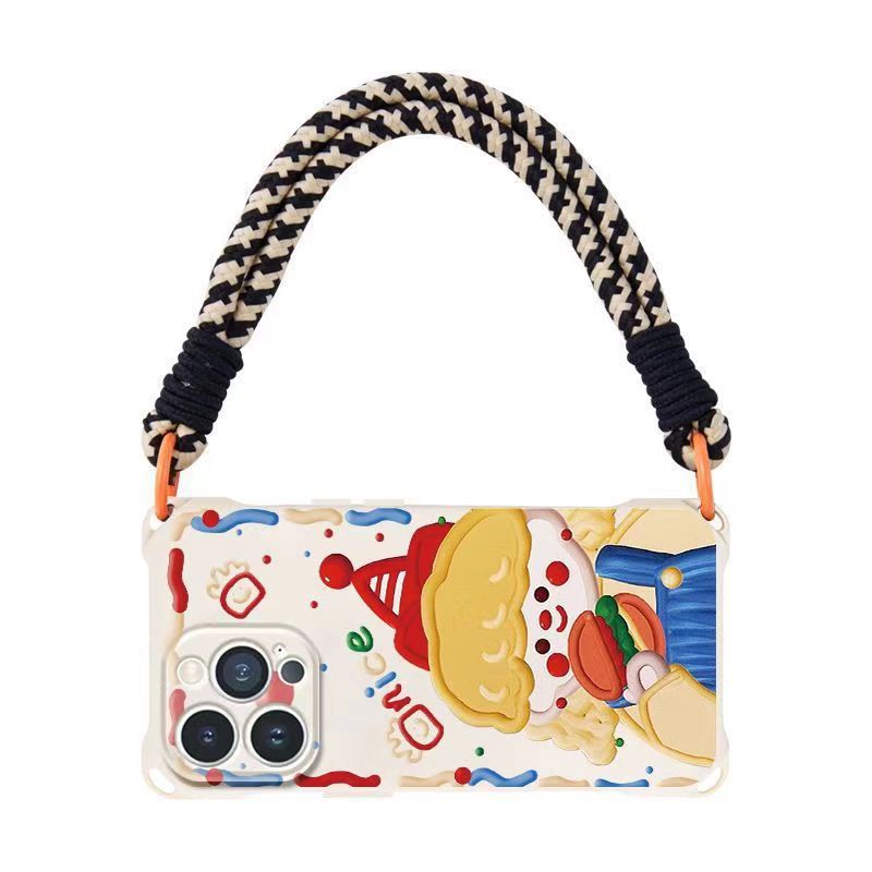 Hamburger girl compatible Apple 15 Pro Max diagonal phone case iPhone 14 anti-drop 13 wrist strap 12/11 soft x