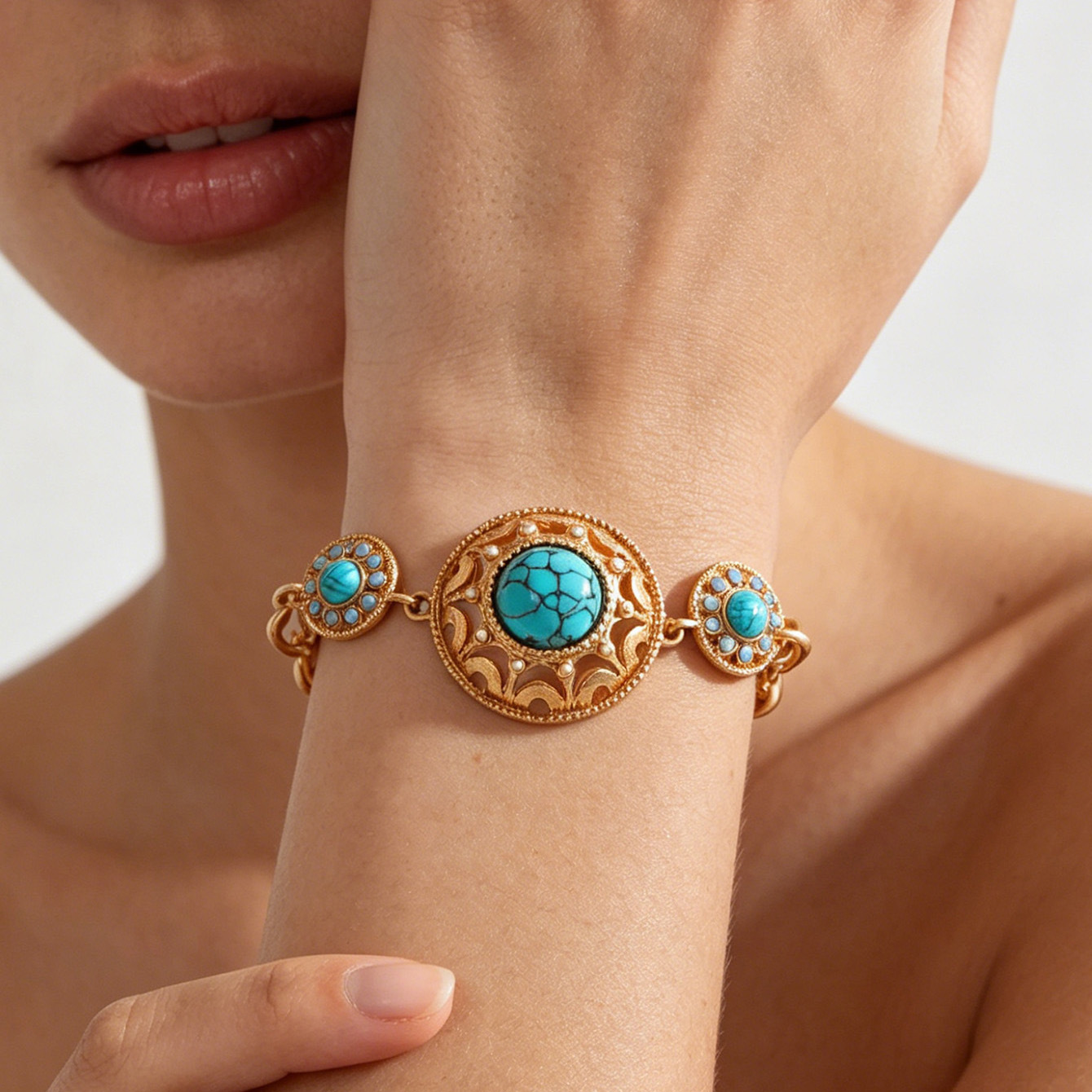 Original Design Wind Accessories Stone Round Metal Chain Bracelet Women
