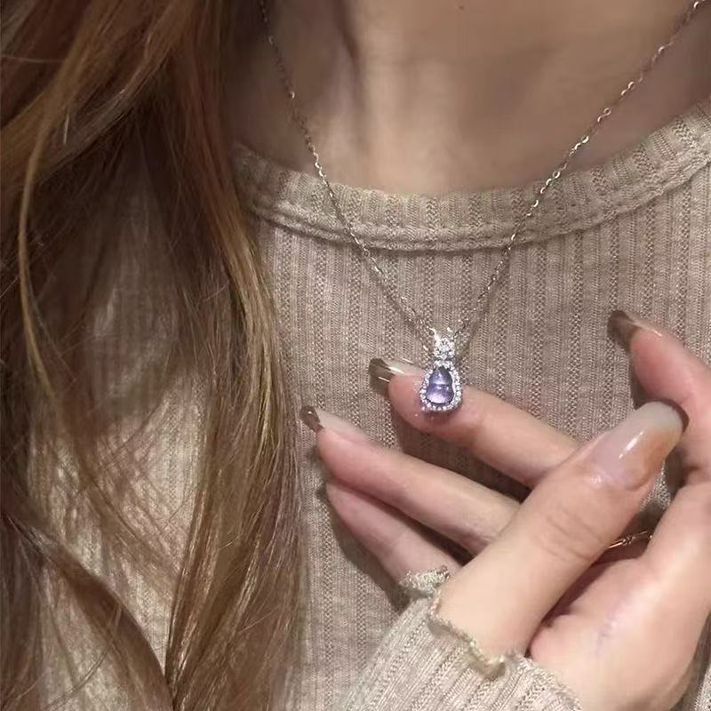 New Purple Qi Coming New Chinese Style Imitation High Ice Purple Dragon Crystal Gourd Necklace for Women Collarbone Chain