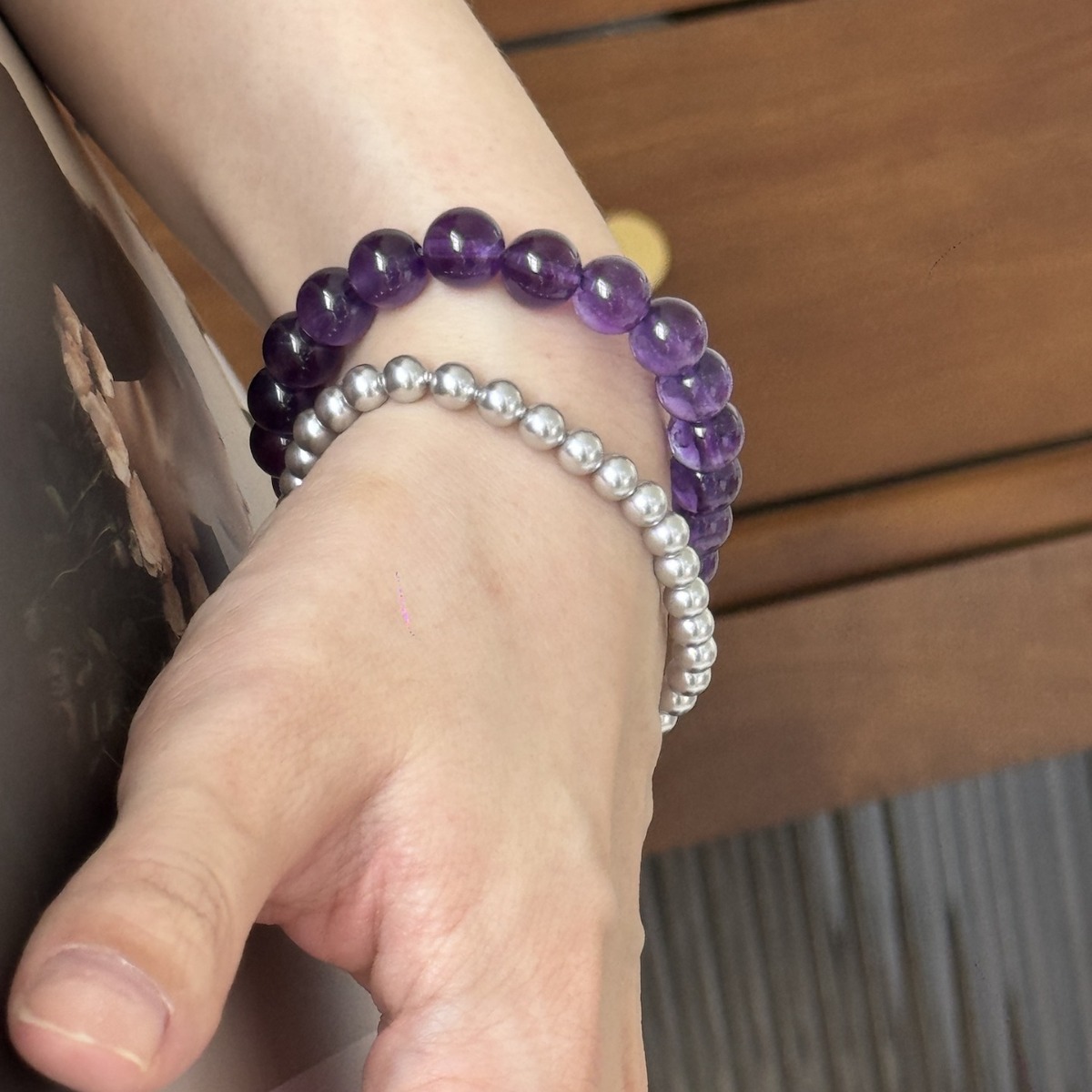 Summer simple natural amethyst bracelet for women stacking geometric pink purple紫锂辉 jewelry